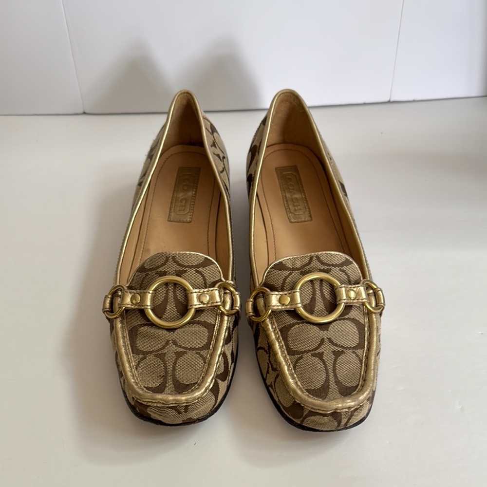 Coach Brown and Gold Flats with Elegant Design